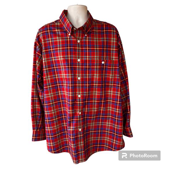 ORVIS Long Sleeve Button Down Shirt Red Blue Plaid Mens XXL 100% Cotton - Picture 1 of 7